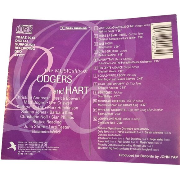 The Musicality Of Rodgers & Hart Jazz Musical Theater CD Album  37476cd - Picture 2 of 2